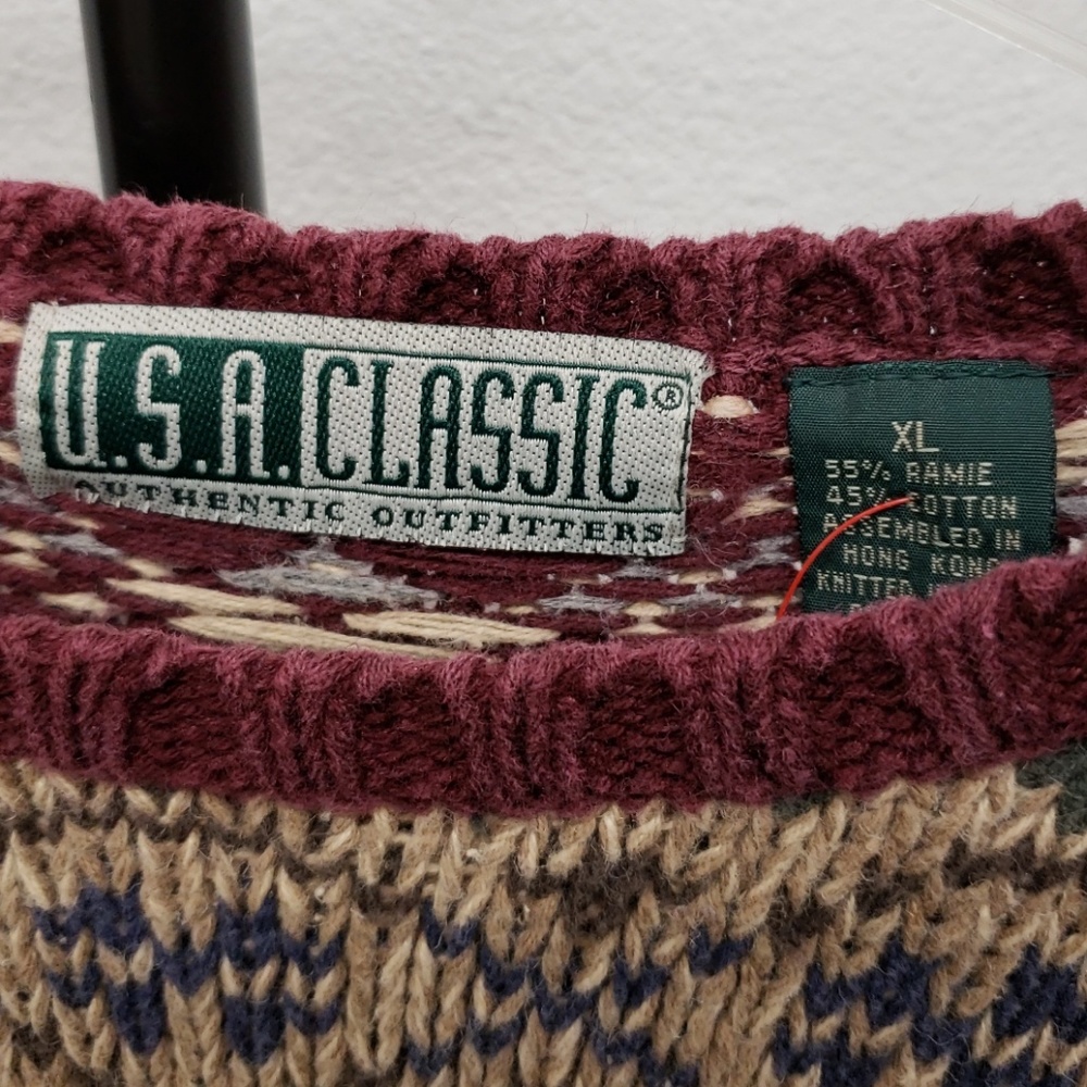 GUC VTG usa classic tan green burgundy XL sweater - Picture 3 of 5